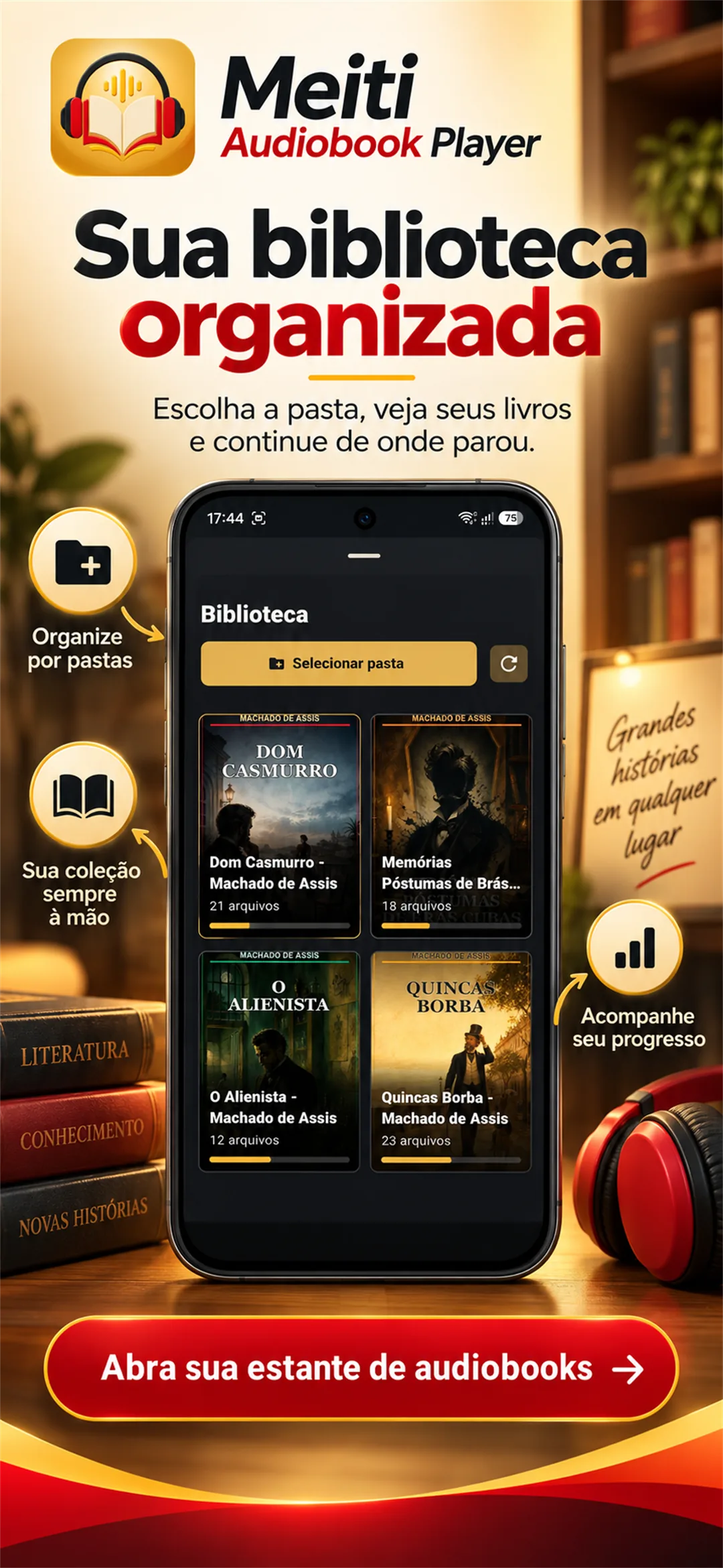Biblioteca de audiobooks organizada